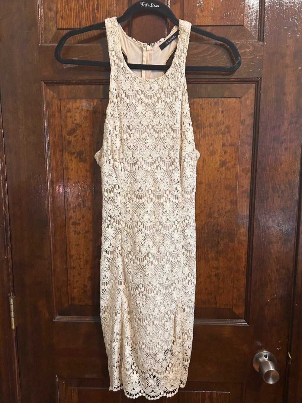 arc & co White Lace/Crochet Cream Midi Sheath Dress Size S